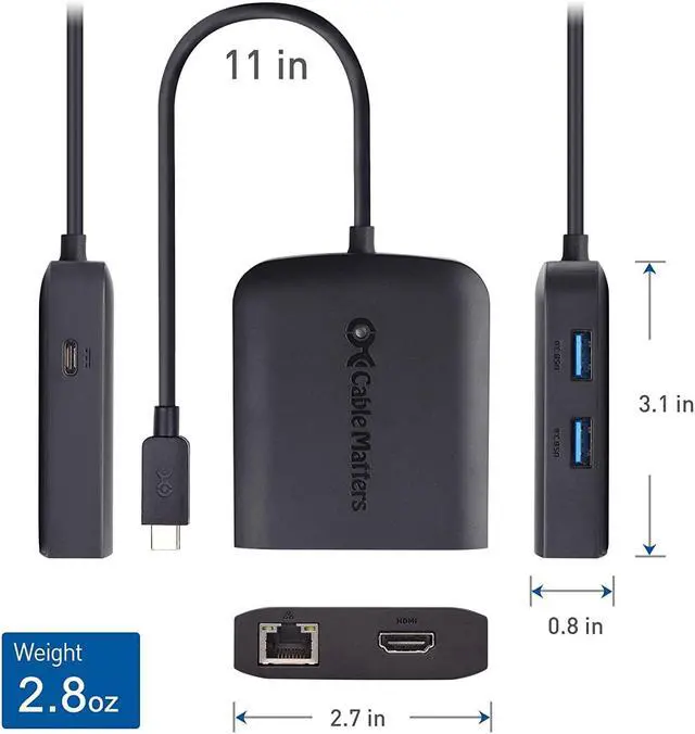 Alt view image 6 of 7 - Cable Matters USB C Hub with HDMI 4K, 80W Charging, Gigabit Ethernet, and 3X USB in Black - USB-C and Thunderbolt 4 / USB4 / Thunderbolt 3 Port Compatible with Surface Pro, MacBook Pro, Dell XPS