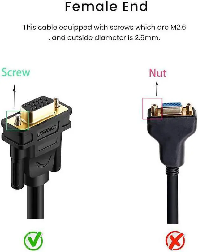 Alt view image 3 of 7 - UGREEN VGA Extension Cable SVGA Male to Female HD15 Monitor Video Adapter Cable Support 1080P Full HD for Laptop, PC, Projector, HDTV, Display (6FT)