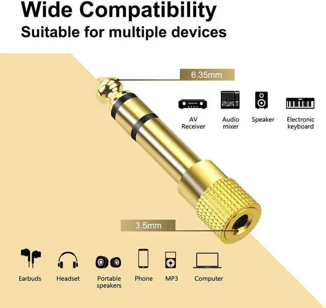 Alt view image 3 of 7 - 6.35mm (1/4 inch) Male to 3.5mm (1/8 inch) Female Stereo Audio Jack Adapter for Aux Cable Guitar Amplifier Headphone 2 Pack