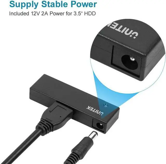 Alt view image 5 of 5 - Unitek USB 3.0 to SATA III Hard Drive Adapter Converter Cable for 2.5 3.5 Inch HDD/SSD Hard Drive Disk and SATA Optical Drive with 12V/2A Power Adapter, Support UASP