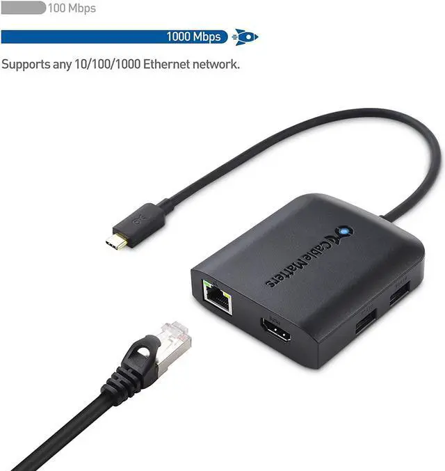 Alt view image 5 of 7 - Cable Matters USB C Hub with HDMI 4K, 80W Charging, Gigabit Ethernet, and 3X USB in Black - USB-C and Thunderbolt 4 / USB4 / Thunderbolt 3 Port Compatible with Surface Pro, MacBook Pro, Dell XPS