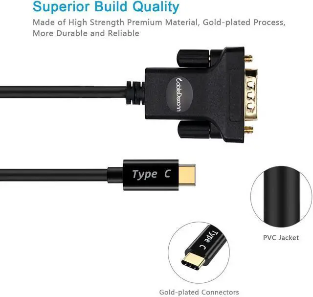 Alt view image 2 of 7 - USB-C To VGA,CableDeconn Thunderbolt 3 Type C to VGA Male Converter Adapter Cable 1.8M