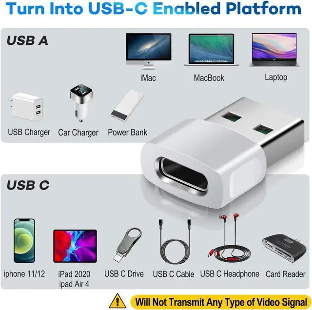 Alt view image 3 of 6 - iPhone 16 15 Pro Max Car Charger Adapter 3Pack USB to USB C Converter Type-C Female to A Male for New iPhone 14 Plus Apple Watch 10 iWatch 8 Airpods 4 iPad Mini 7 Air  Galaxy S24 A54