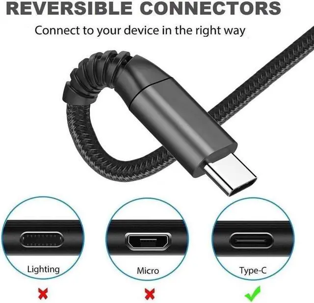Alt view image 5 of 7 - USB C Cable A [2-Pack 6ft Black] Fast Type C Charging Cord Nylon Braided Charger Cable Compatible with Samsung Galaxy S22 S20 Fe/S10/S9/S8+/A20/A50/A70, Lg Velvet/ G8/Stylo 6, Moto G8 and More
