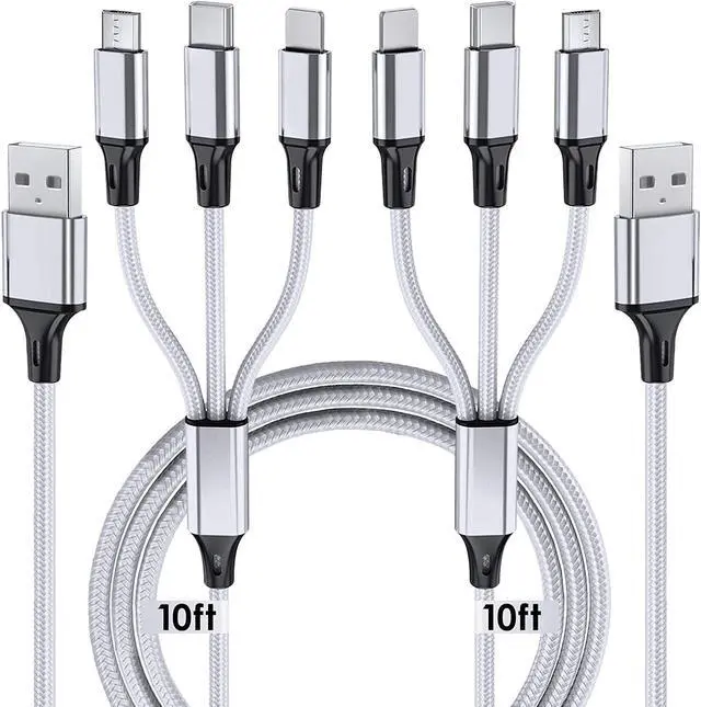 Main image of Multi Charging Cable 10ft 2Pack Multi Phone Charger Cable Braided Universal 3 in 1 Charging Cord Extra Long Multiple USB Cable with USB C Micro USB Port Connectors for Cell Phones and More