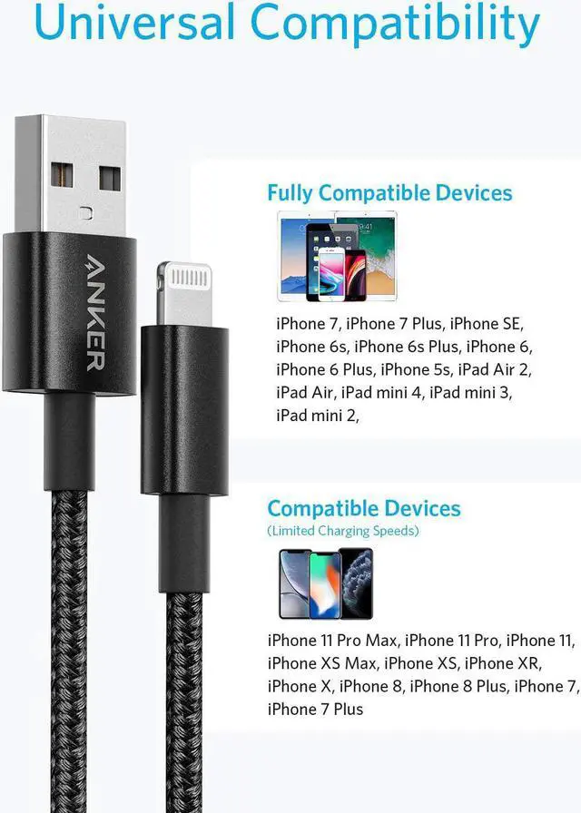 Alt view image 5 of 6 - Good Product Outlet 6ft Premium Nylon Lightning Cable [2-Pack], MFi Certified for iPhone Chargers, iPhone SE/Xs/XS Max/XR/X / 8 Plus / 7/6 Plus, iPad Pro Air 2, and More(Black)