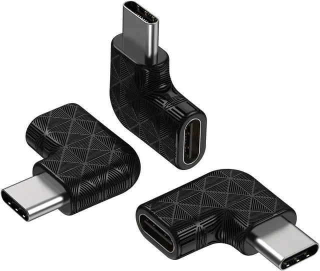 Main image of USB C Right Angle Adapter 90 Degree USB C to USB Type-C Male to Female Adapter (3 Pack). Support USB-C 3.1 PD 100W Quick Charge 10Gb/s Data Transfer for Laptop & Tablet & Mobile Phone -Black