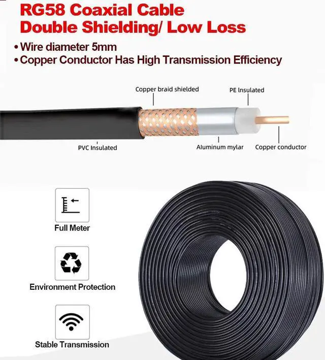 Alt view image 6 of 7 - RG58 Coaxial Cable 49.2ft, CB Coax Cable, UHF PL259 Male to Male Cable 50 Ohm Coax Low Loss for HF VHF CB Radio, Ham Radio, SWR Meter, Scanner, Antenna Analyzer
