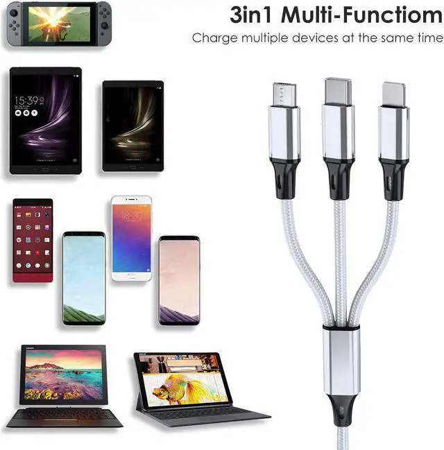 Alt view image 6 of 7 - Multi Charging Cable 10ft 2Pack Multi Phone Charger Cable Braided Universal 3 in 1 Charging Cord Extra Long Multiple USB Cable with USB C Micro USB Port Connectors for Cell Phones and More