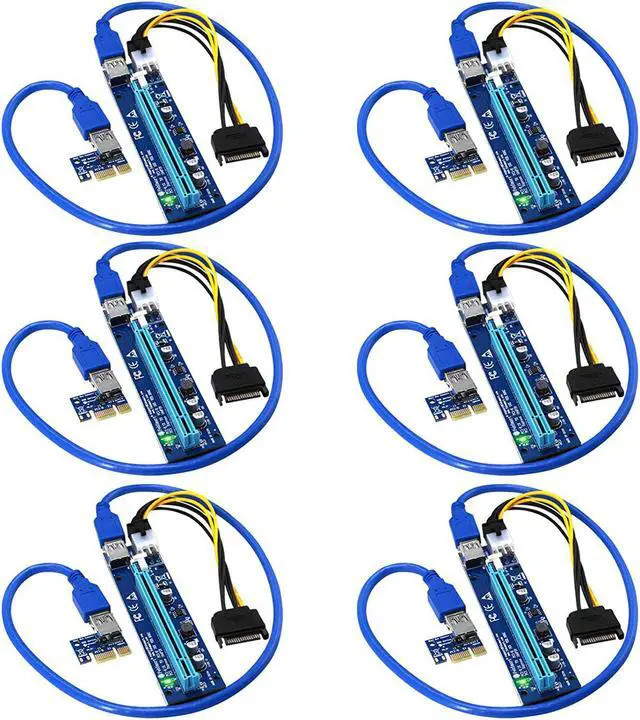 Main image of PCI-E Riser for Bitcoin Litecoin ETH Coin Mining 6 PIN Powered PCIE Extension Cable GPU Riser Ethereum Mining ETH GPU Extension Cable PCIEX1 to PCIE X16 VER006C GPU Riser(Blue 6-PCS)