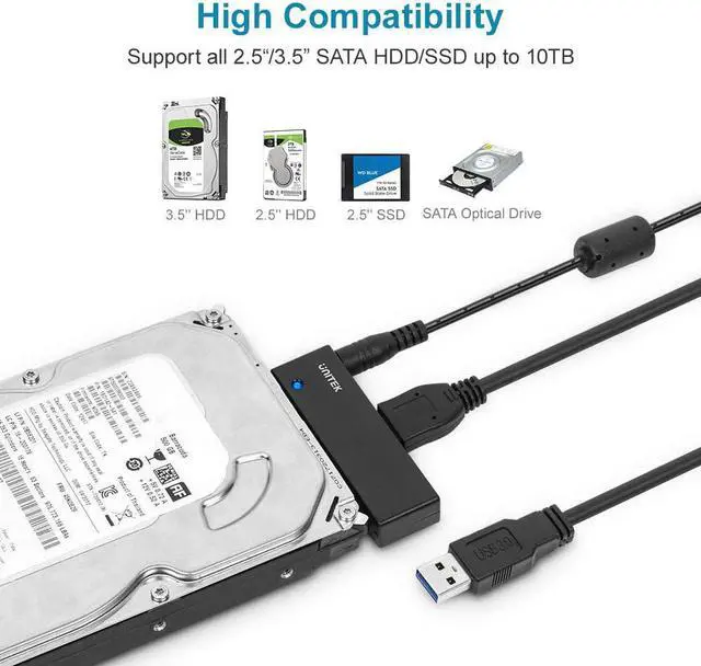 Alt view image 2 of 5 - Unitek USB 3.0 to SATA III Hard Drive Adapter Converter Cable for 2.5 3.5 Inch HDD/SSD Hard Drive Disk and SATA Optical Drive with 12V/2A Power Adapter, Support UASP
