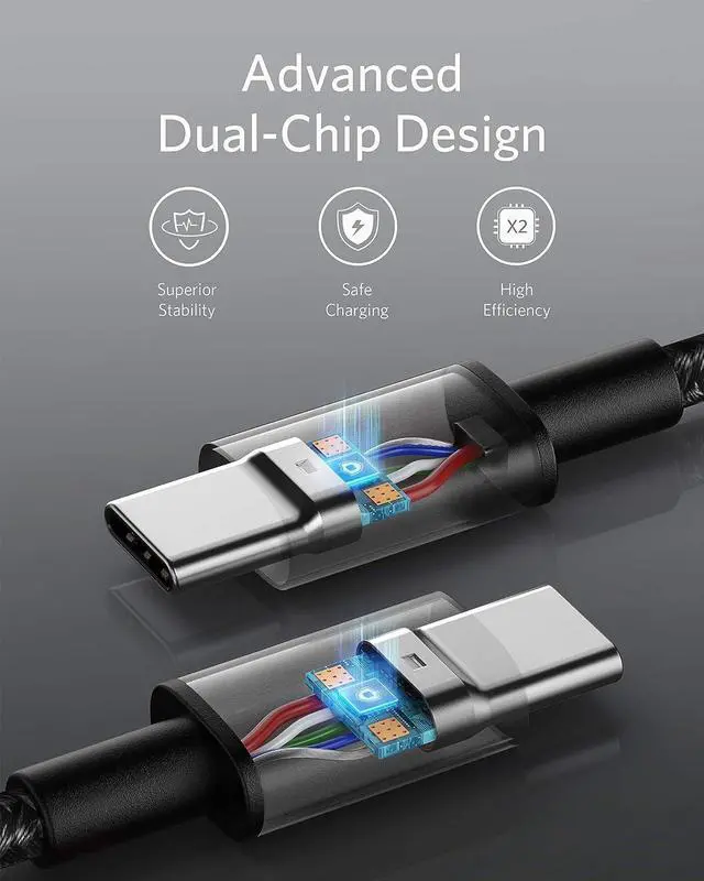Alt view image 3 of 7 - South City Mall New Nylon USB C to USB C Cable 100W 10ft, USB 2.0 Type C Charging Cable Fast Charge for MacBook Pro 2020, iPad Pro 2020, iPad Air 4, Galaxy S20, Google Pixel, Switch, and More(Black)