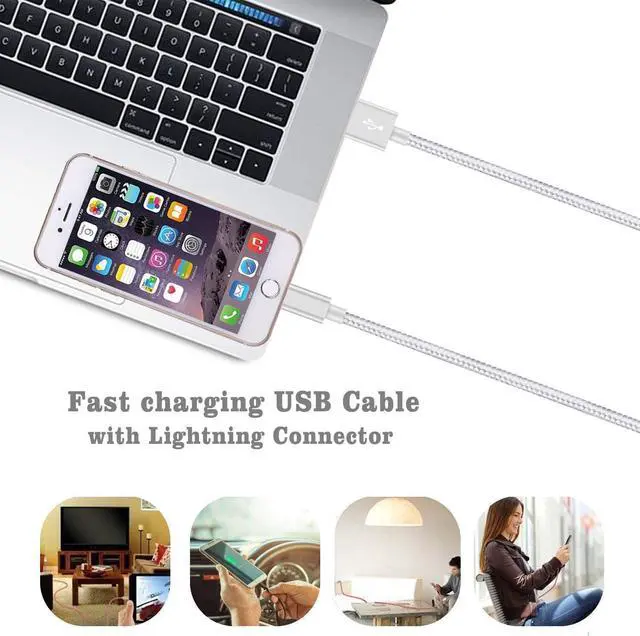 Alt view image 6 of 7 - iPhone Charger Cable [Mfi-Certified] 3Pack 10ft Nylon Braided High Speed USB Charging Cord Compatible with iPhone 12/11/XS/XR/X/8/7/6/5/iPad-SilverGray