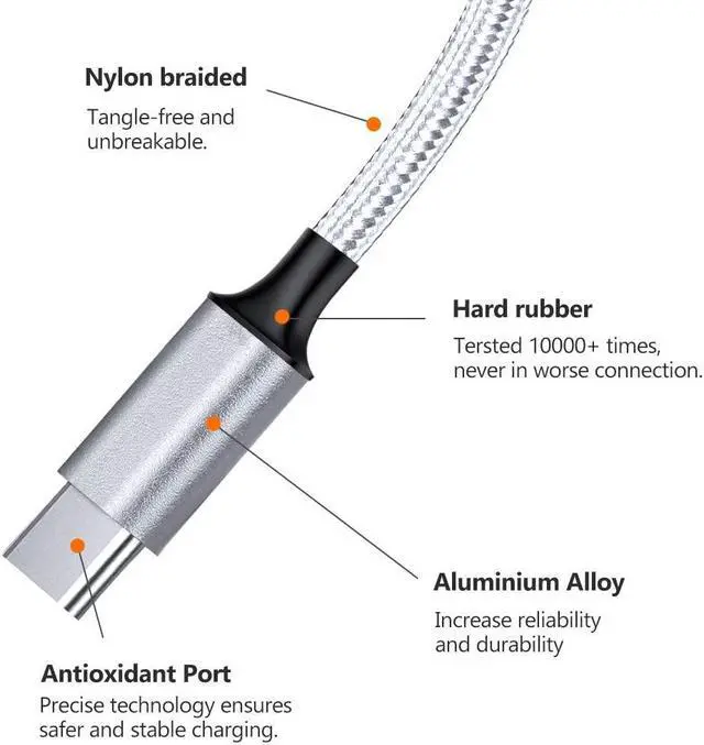 Alt view image 5 of 7 - Multi Charging Cable 10ft 2Pack Multi Phone Charger Cable Braided Universal 3 in 1 Charging Cord Extra Long Multiple USB Cable with USB C Micro USB Port Connectors for Cell Phones and More