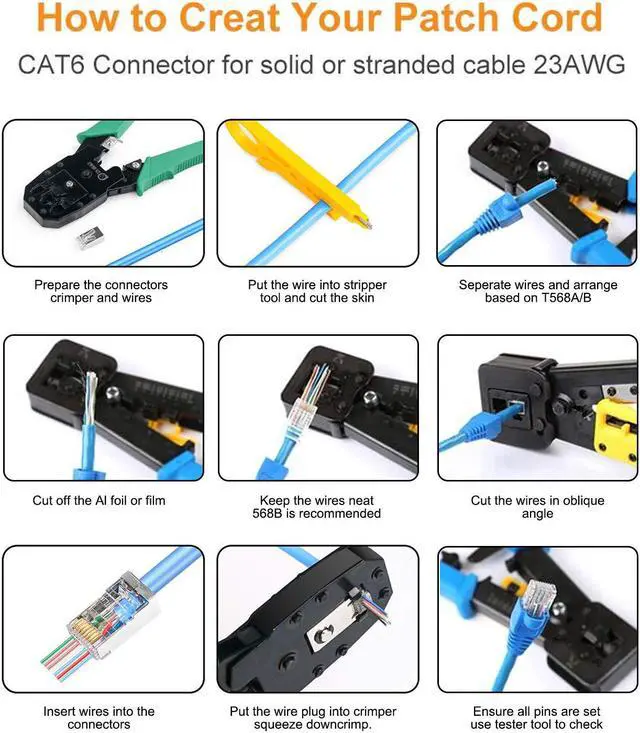 Alt view image 4 of 6 - Cat6 Connector Cat6 RJ45 Ends 50-Pack Cat6 / Cat5e / Cat5 RJ45 Connector Ethernet Cable Crimp Connectors UTP Network Plug for Solid Wire and Standard Cable (Transparent)