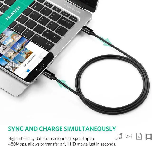 Alt view image 4 of 7 - UGREEN USB C to Micro USB Cable Micro B USB Type C Cord Male to Male Compatible for MacBook iMac Pro Chromebook Pixel Yoga 900 3FT