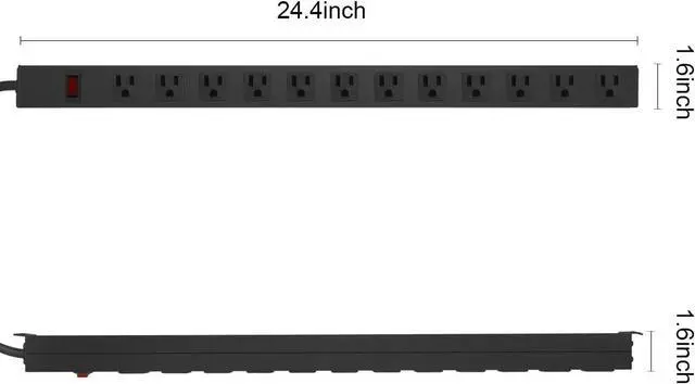 Alt view image 2 of 7 - Metal Wall Mount Power Strip, Mountable Power Outlet with 12 AC Outlets, Aluminum Alloy Mount Power Socket with Switch, 6 FT SJT 3/C 14AWG Power Cord, 15A 125V 1875W (12AC) Black