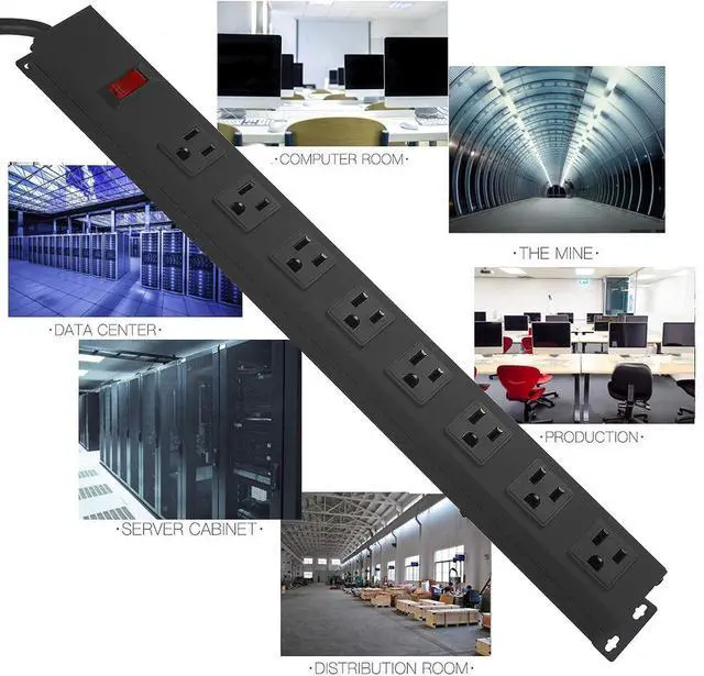 Alt view image 6 of 7 - 4Pack Metal 8 Outlet Mountable Power Strip, Wall Mount Outlet Heavy Duty, Wide Spaced Commercial Shop Power Strip with Switch, 6 FT Power Cord.