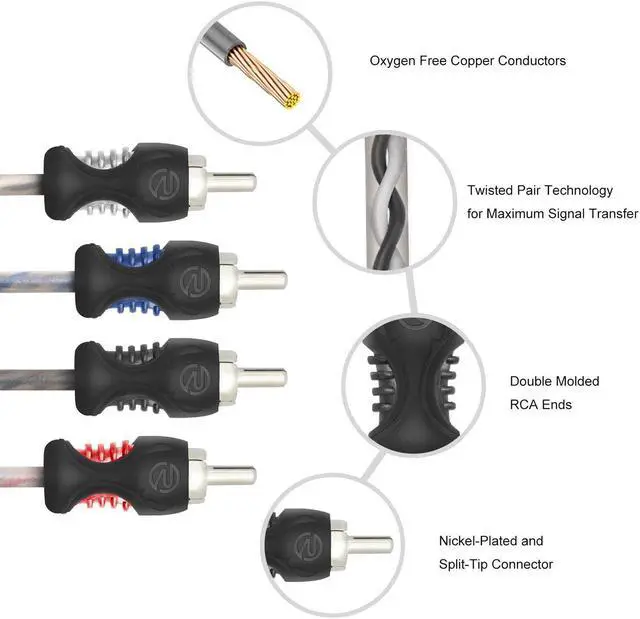 Alt view image 3 of 5 - RECOIL RCI417 100% Oxygen Free Copper 17ft 4 Channel RCA Audio Cable Twisted Pair with Noise Reduction, Speaker