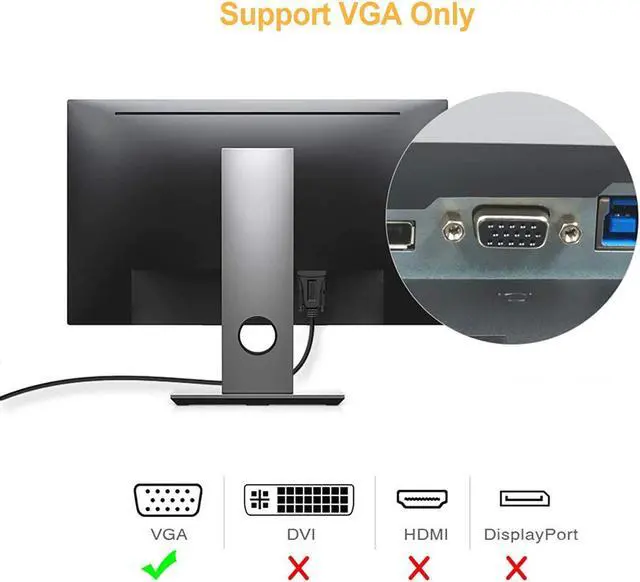 Alt view image 5 of 7 - USB 3.0 to VGA Cable 6 Feet, CableCreation USB to VGA Adapter Cord 1080P @ 60Hz, External Video Card, Only Support Windows 10/8.1/8 / 7 (NO XP/Vista/Mac OS X), Black