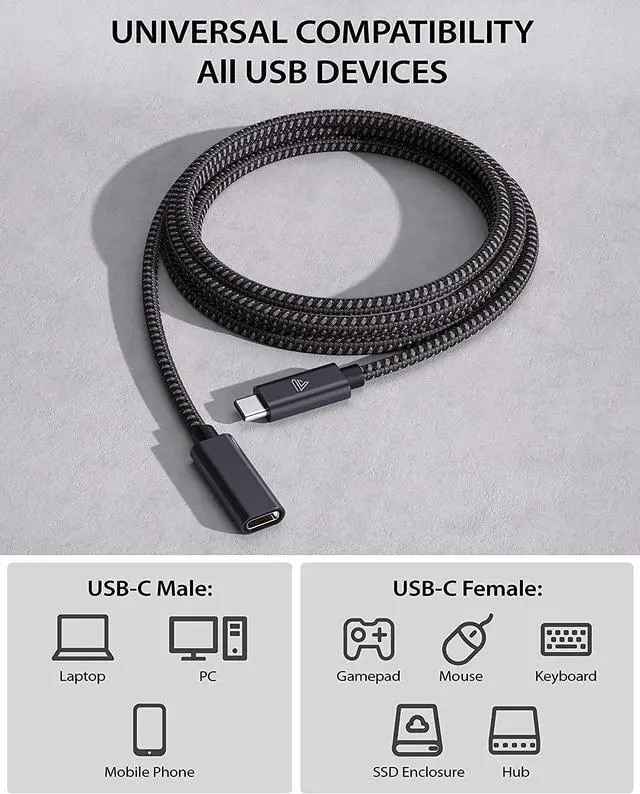 Alt view image 5 of 7 - Faracent USB Type C Extension Cable, (6Ft/1.8m) USB 3.2 Gen1(5gbps) Male to Female Extender Braided Data Cord for PSVR2, MacBook Air, M2, iPad Pro, Surface, Samsung Galaxy S20/S10/S9