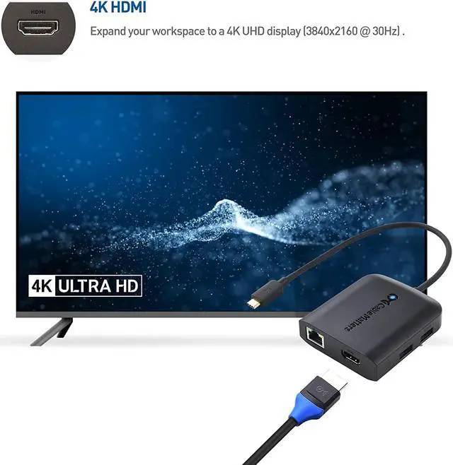 Alt view image 3 of 7 - Cable Matters USB C Hub with HDMI 4K, 80W Charging, Gigabit Ethernet, and 3X USB in Black - USB-C and Thunderbolt 4 / USB4 / Thunderbolt 3 Port Compatible with Surface Pro, MacBook Pro, Dell XPS
