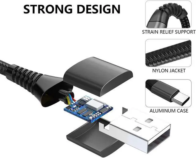 Alt view image 3 of 7 - USB C Cable A [2-Pack 6ft Black] Fast Type C Charging Cord Nylon Braided Charger Cable Compatible with Samsung Galaxy S22 S20 Fe/S10/S9/S8+/A20/A50/A70, Lg Velvet/ G8/Stylo 6, Moto G8 and More