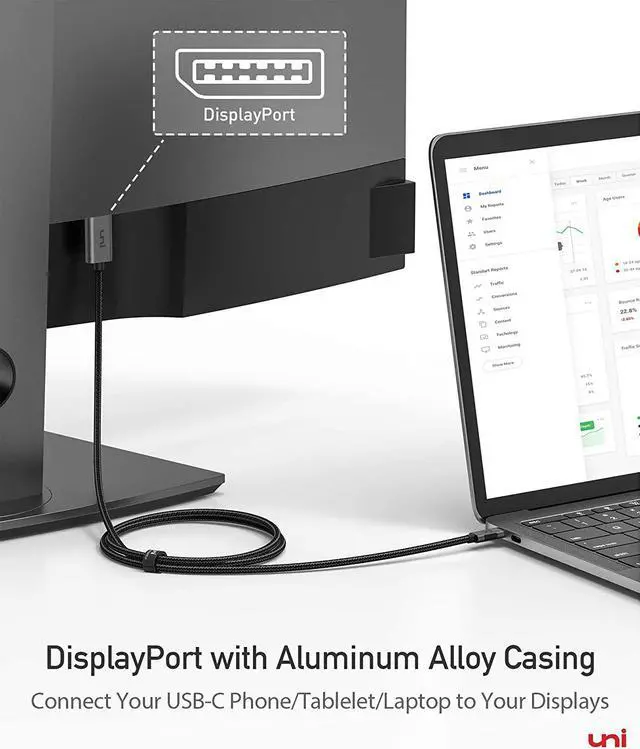 Alt view image 2 of 7 - USB C to DisplayPort Cable 3ft (4K@60Hz 2K@165Hz) uni Thunderbolt 3 to DisplayPort Cable Compatible with MacBook Pro 2020/2019/2018 MacBook Air/iPad Pro 2020/2018 XPS 15 Surface Book 2 - Gray