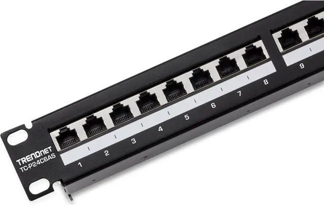 Alt view image 6 of 7 - TRENDnet 24-Port Cat6A Shielded Patch Panel, 1U 19" Metal Housing, 10G Ready, Cat5e,Cat6,Cat6A Compatible, Cable Management, Color-Coded Labeling for T568A and T568B Wiring, Black, TC-P24C6AS