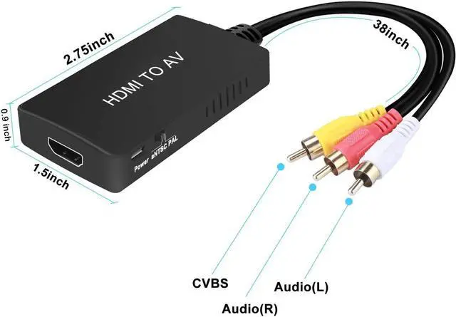 Alt view image 6 of 7 - HDMI to RCA Converter HDMI to AV 3RCA CVBs Composite Video Audio Converter Adapter Supports PAL/NTSC for TV Stick  Android TV Box DVD ect Black