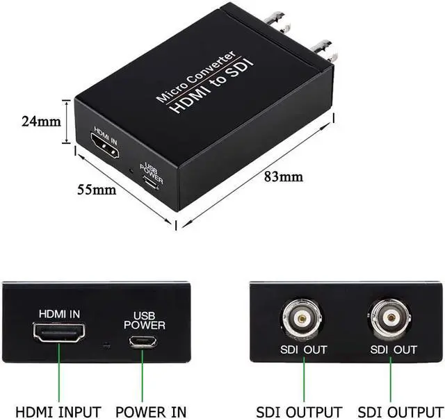 Alt view image 6 of 6 - HDMI to SDI Converter HDMI in Two SDI Output SD HD 3G-SDI Video Adapter Auto Format Detection Video Converter Stereo Audio Embedder for Camera