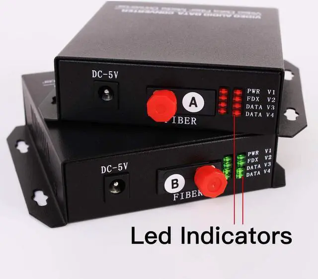 Alt view image 6 of 7 - GESD 4 Video Data Fiber Optic Media Converter Analog Video Over Singlemode Fiber Optic Interface BNC FC Signal up 20Km (1Pair Transmitter and Receiver) for CCTV Cameras Surveillance System