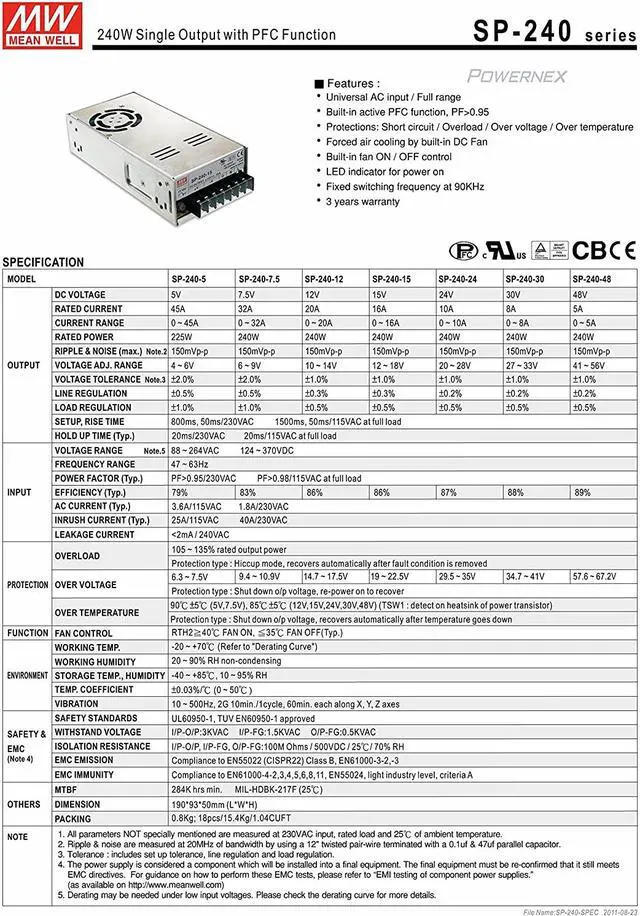 Alt view image 2 of 3 - [PowerNex] Mean Well SP-240-7.5 7.5V 32A 240W Single Output with PFC Function Power Supply