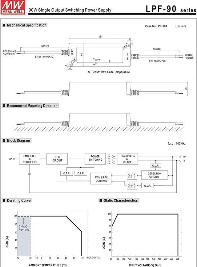 Alt view image 2 of 4 - MEAN WELL LPF-90-24 90W Single Output 3.75 A 24 Vdc Output Max Switching Power Supply - 1 item(s)