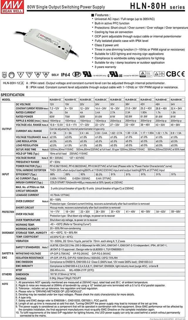 Alt view image 2 of 6 - HLN-80H-30A AC/DC Power Supply Single-OUT 30V 2.7A 81W 5-Pin
