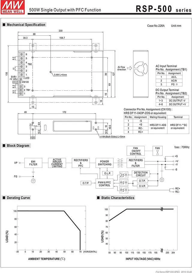 Alt view image 3 of 4 - Mean Well Original RSP-500-5 Single Output with PFC Function Power Supply 5V 90A 450W