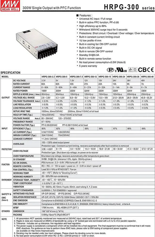 Alt view image 2 of 5 - [PowerNex] Mean Well HRPG-300-3.3 3.3V 60A 198W Single Output with PFC Function Power Supply