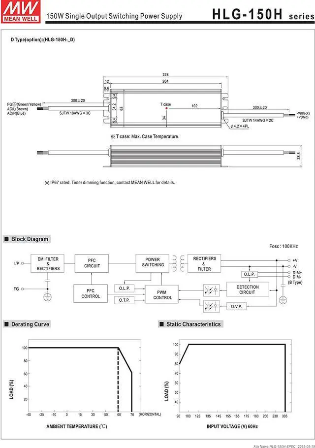 Alt view image 4 of 7 - MW Mean Well HLG-150H-24A 24V 6.3A 150W Single Output LED Switching Power Supply