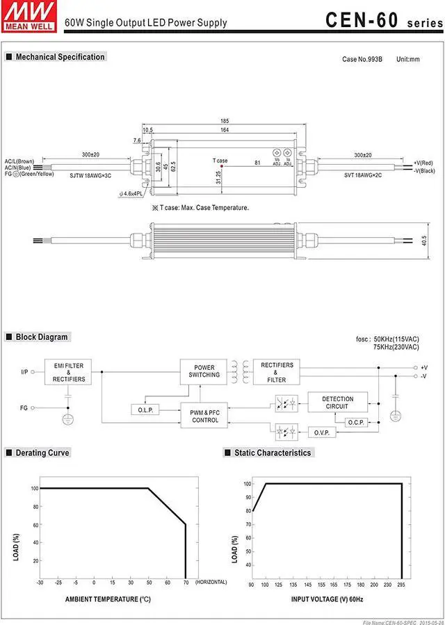 Alt view image 2 of 3 - MW Mean Well CEN-60-12 12V 5A 60W Single Output LED Power Supply with PFC