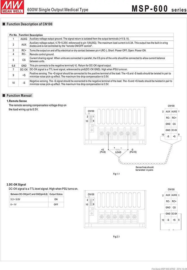 Alt view image 4 of 5 - MEAN WELL MW MSP-600-12 12V 53A Enclosed-PFC Medical Power Supplies