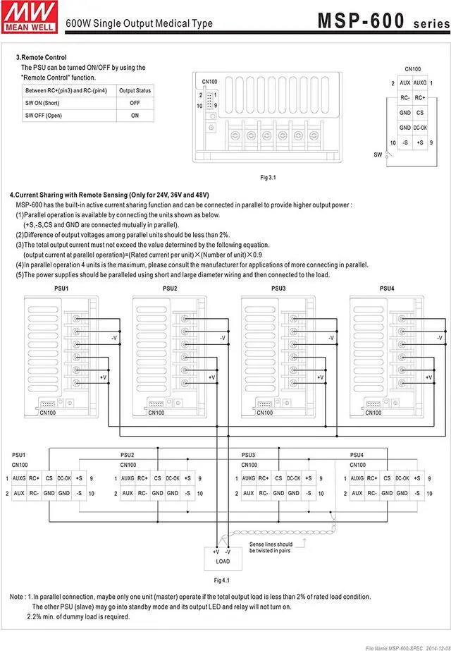 Alt view image 5 of 5 - MEAN WELL MW MSP-600-12 12V 53A Enclosed-PFC Medical Power Supplies