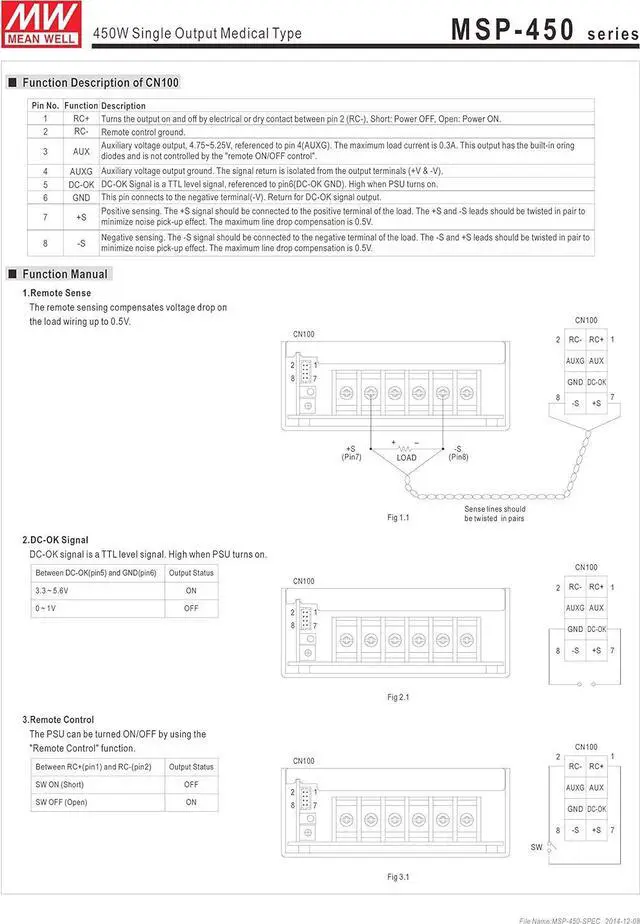 Alt view image 3 of 3 - MEAN WELL MW MSP-450-5 5V 90A Enclosed-PFC Medical Power Supplies
