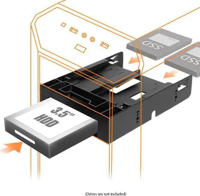 Alt view image 2 of 7 - Dual 2.5 HDD/SSD & One 3.5 HDD/Device Front Bay to External 5.25 Bay SSD Mounting Bracket | Flex-FIT Trio MB343SP