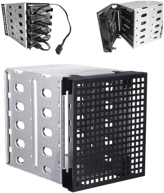 Alt view image 2 of 7 - NWHEBET Rack Case 5.25 Inch to 5x3.5 Inch SATA SAS HDD Cage Rack, Hard Driver Tray Caddy with Fan Space,Hard Drive Caddy Internal Bracket Converter Metal Material Mobile Rack Holder