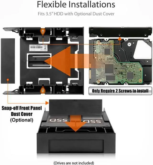 Alt view image 7 of 7 - Dual 2.5 HDD/SSD & One 3.5 HDD/Device Front Bay to External 5.25 Bay SSD Mounting Bracket | Flex-FIT Trio MB343SP