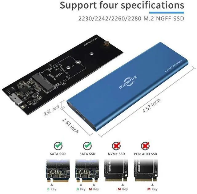 Alt view image 2 of 7 - DGZOMYTEK M.2 SATA SSD to USB 3.0 External SSD Reader Converter Adapter Enclosure with UASP, Support NGFF M.2 2280 2260 2242 2230 SSD with Key B/Key B+M (M.2 NGFF to USB3.0 (Blue)