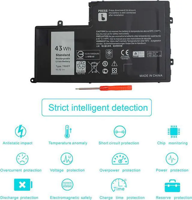 Alt view image 5 of 7 - 43WH TRHFF P39F P49G Notebook Battery for Dell Inspiron 15 5000 Series 15-5547 5547 5548 5545 5542 N5547 N5447 5447 5445 5448 i5547-3750sLV Latitude 14-3450 15-3550 0PD19 1V2F6 DL011307-PRR13G01 P51G