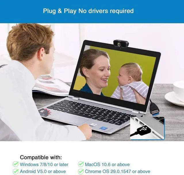 Alt view image 2 of 14 - HD Webcam 1080P with Microphone, PC Laptop Desktop USB Webcams, Pro Streaming Computer Camera for Video Calling, Recording, Conferencing, Gaming, 110-Degree Widescreen Web Camera with Rotatable Clip