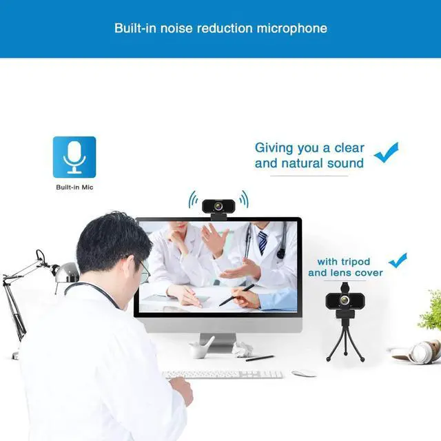 Alt view image 5 of 14 - HD Webcam 1080P with Microphone, PC Laptop Desktop USB Webcams, Pro Streaming Computer Camera for Video Calling, Recording, Conferencing, Gaming, 110-Degree Widescreen Web Camera with Rotatable Clip