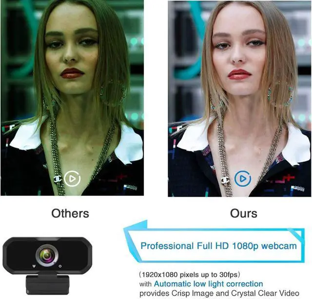 Main image of HD Webcam 1080P with Microphone, PC Laptop Desktop USB Webcams, Pro Streaming Computer Camera for Video Calling, Recording, Conferencing, Gaming, 110-Degree Widescreen Web Camera with Rotatable Clip